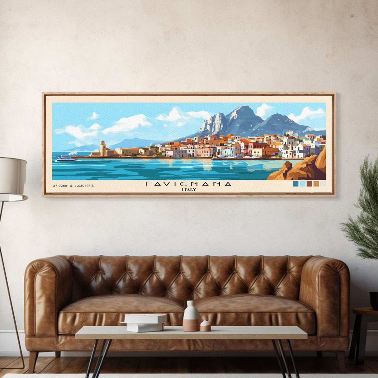 Favignana, Italy Panoramic Print, Vacation Gift, Italy Wall Art, Beach Painting, Beach Decor, Large Wall Art, Wood Frame Art