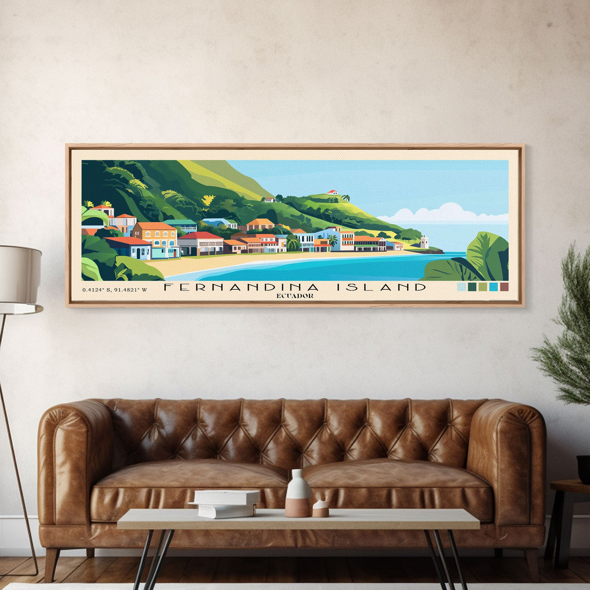 Fernandina Island, Ecuador Panoramic Beach Print, Vacation Gift, Ecuador Wall Art, Framed Canvas Print, Framed Beach Painting