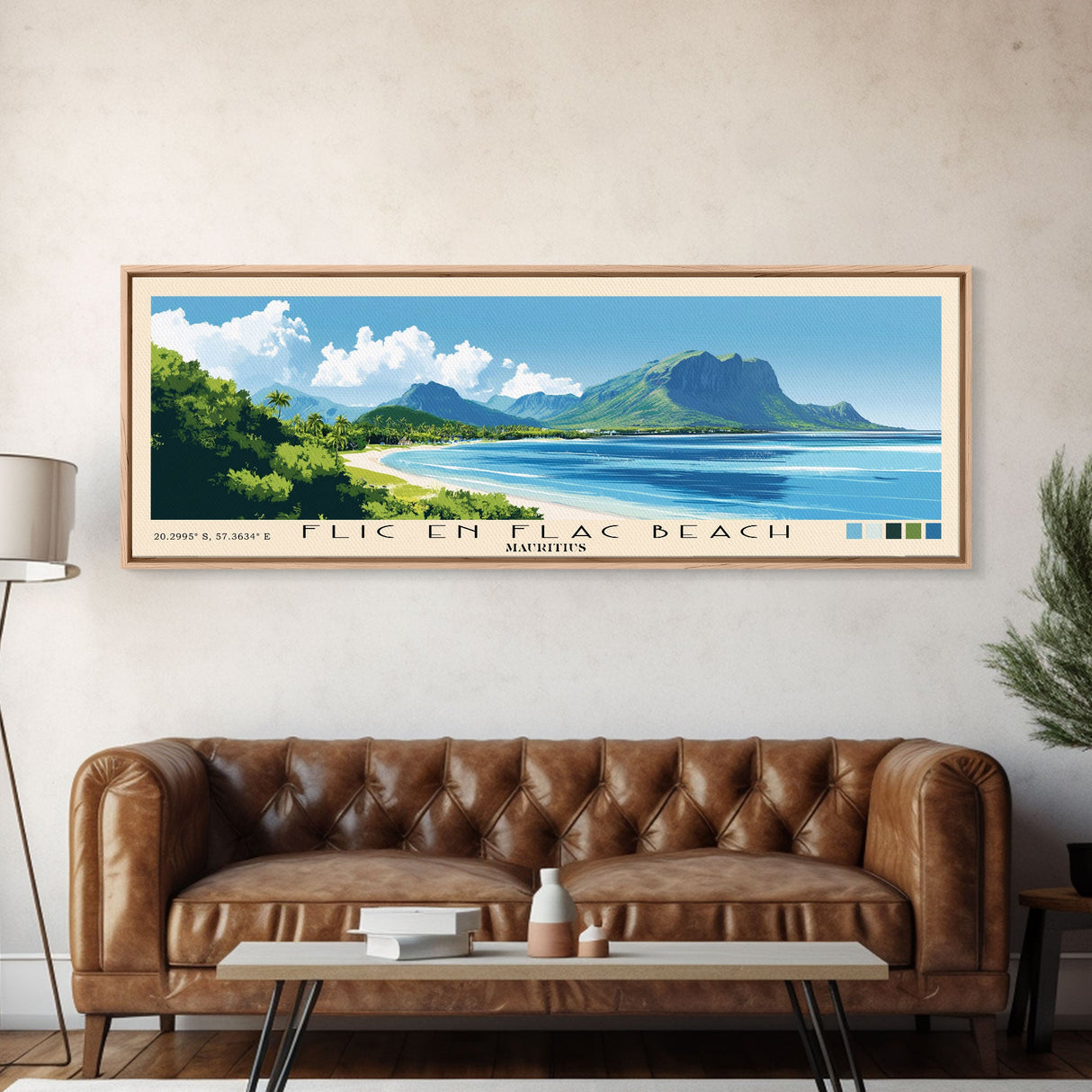 Flic en Flac Beach, Mauritius Panoramic Print, Vacation Gift, Mauritius Wall Art, Beach Painting, Beach Decor, Beach Or Lakehouse Art