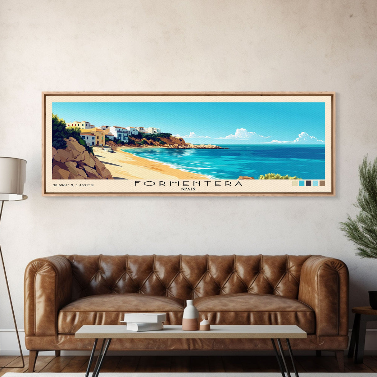 Formentera, Spain Panoramic Beach Print, Vacation Gift, Spain Wall Art, Beach Painting, Beach Decor, Beach Painting