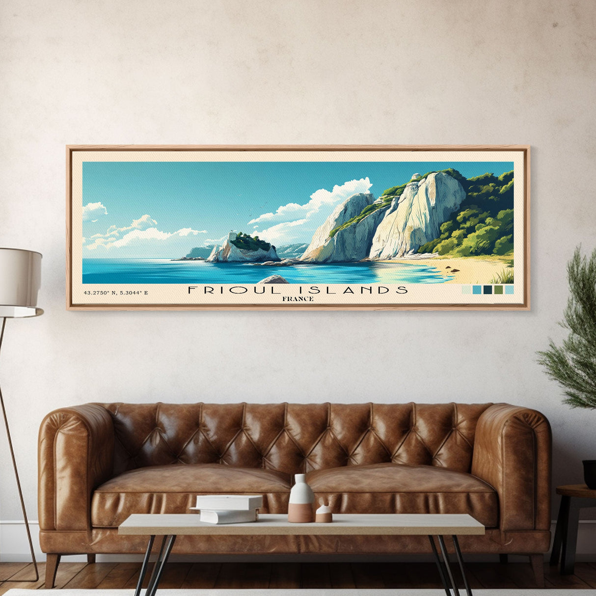 Frioul Islands, France Panoramic Beach Print, Vacation Gift, France Wall Art, Framed Canvas Print, Framed Beach Painting