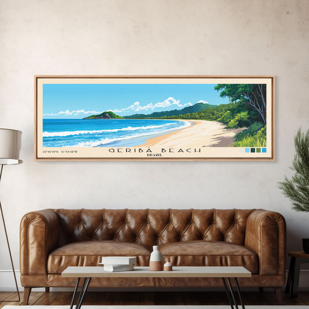 Geribá Beach, Brazil Panoramic Beach Print, Vacation Gift, Brazil Wall Art, Framed Canvas Print, Framed Beach Painting