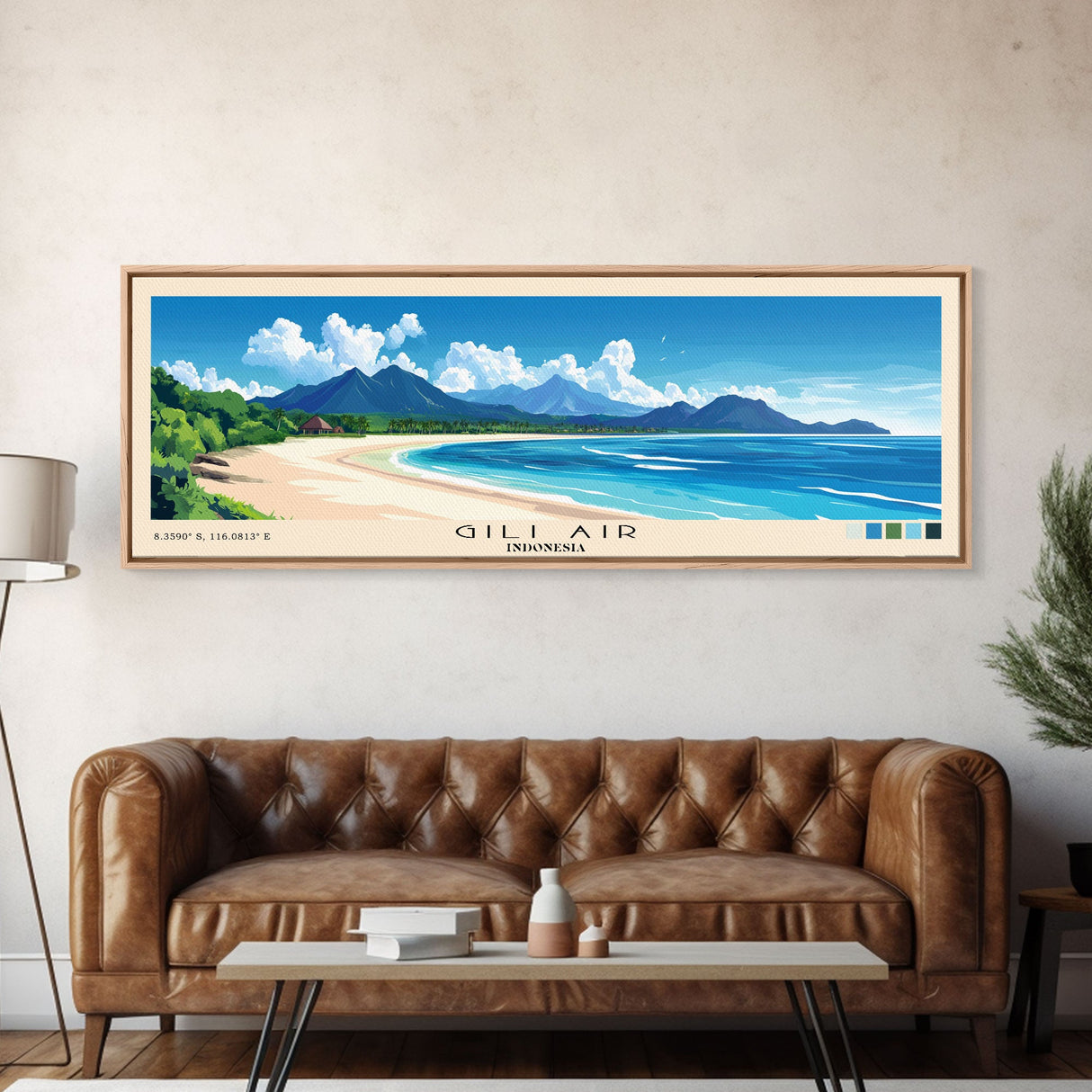 Gili Air, Indonesia Panoramic Beach Print, Vacation Gift, Indonesia Wall Art, Framed Canvas Print, Framed Beach Painting