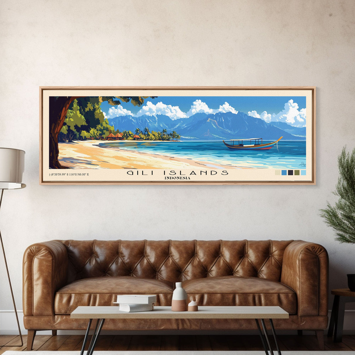 Gili Islands, Indonesia Panoramic Print, Vacation Gift, Indonesia Wall Art, Beach Painting, Beach Decor, Beach Or Lakehouse Art