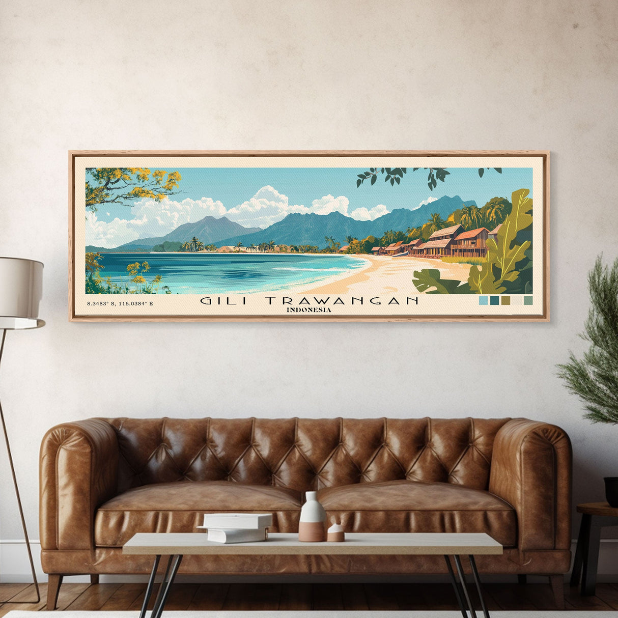 Gili Trawangan, Indonesia Panoramic Print, Vacation Gift, Indonesia Wall Art, Beach Painting, Beach Decor, Large Wall Art, Wood Frame Art