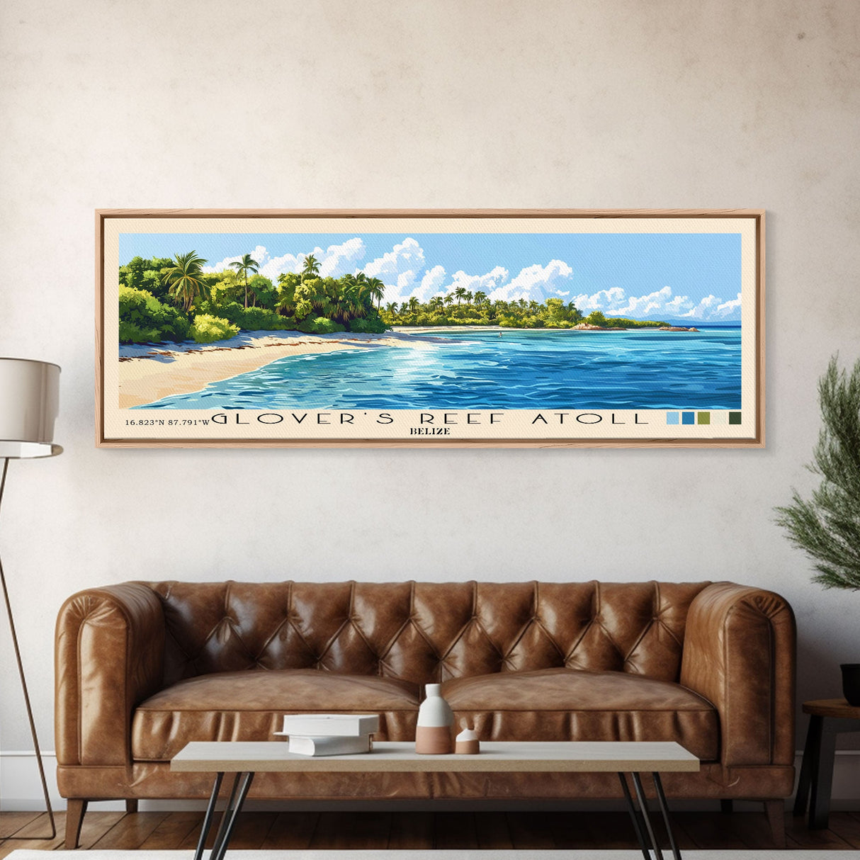 Glover’s Reef Atoll, Belize Panoramic Print, Vacation Gift, Belize Wall Art, Beach Painting, Beach Decor, Beach Or Lakehouse Art