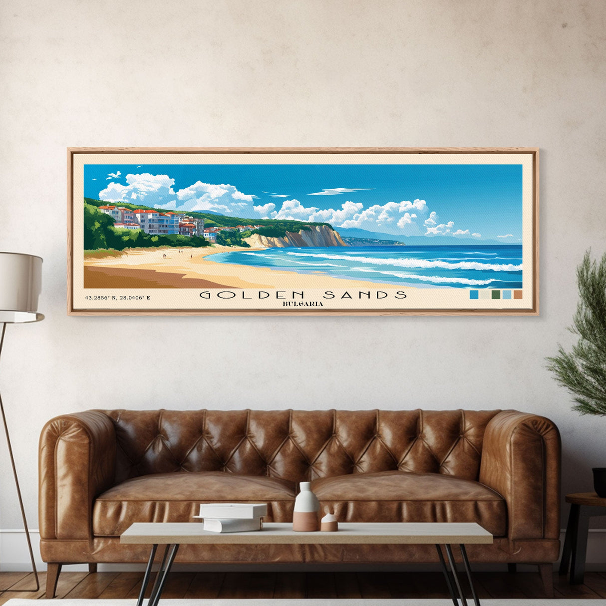 Golden Sands, Bulgaria Panoramic Print, Vacation Gift, Bulgaria Wall Art, Beach Painting, Beach Decor, Large Wall Art, Wood Frame Art