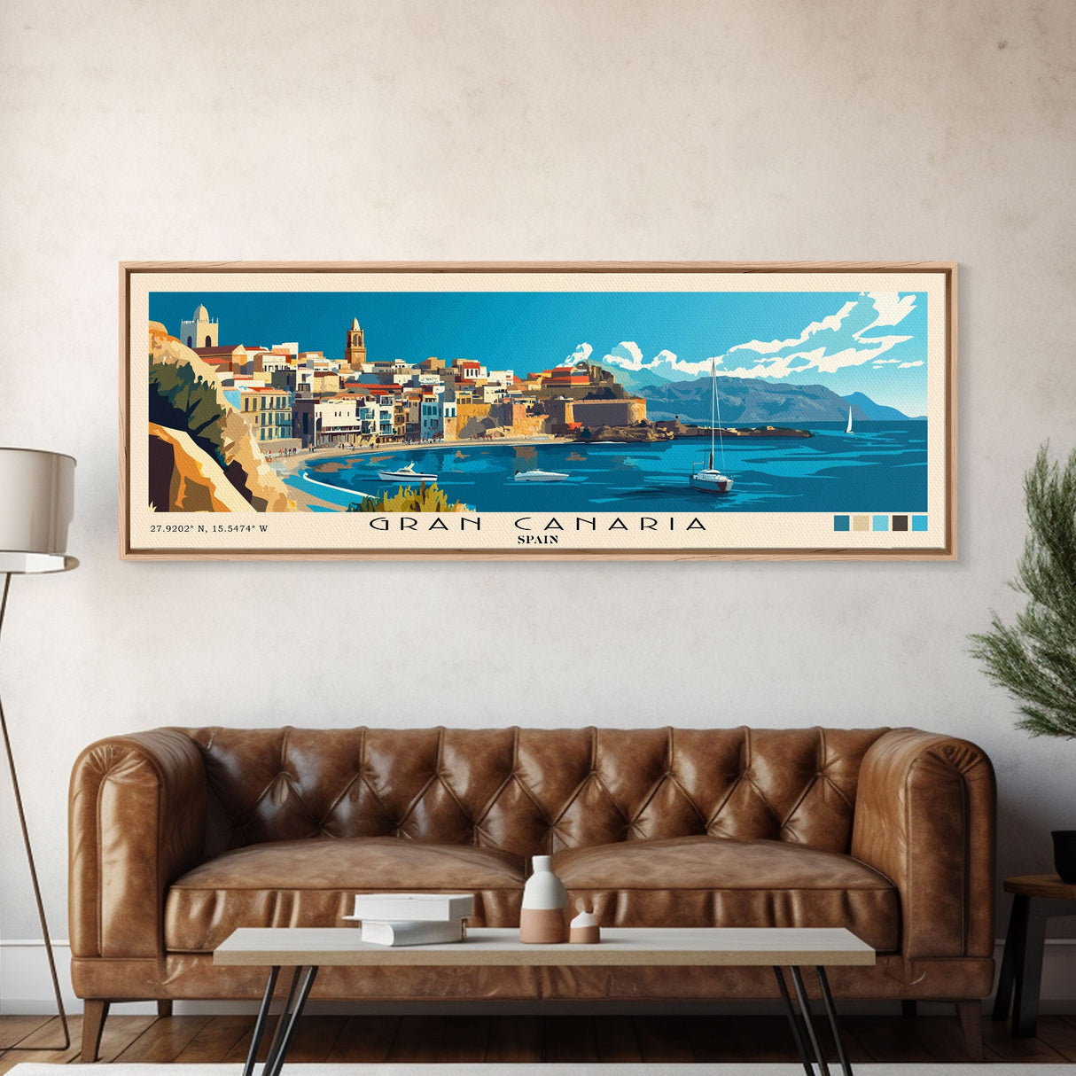 Gran Canaria, Spain Panoramic Print, Vacation Gift, Spain Wall Art, Beach Painting, Beach Decor, Beach Or Lakehouse Art