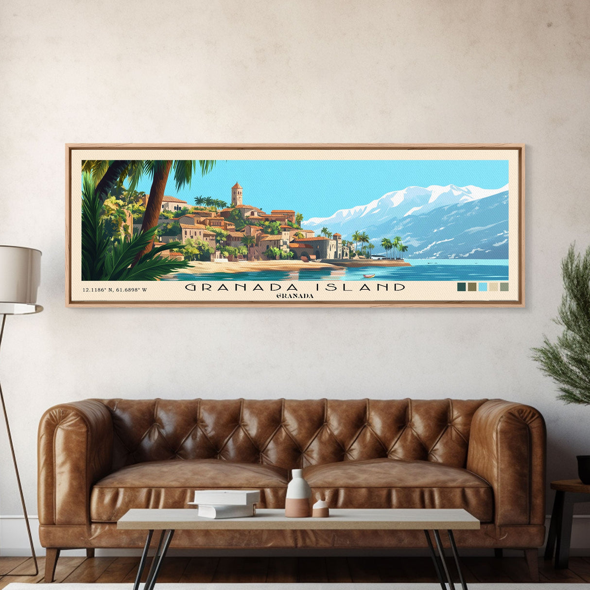 Granada Island, Granada Panoramic Beach Print, Vacation Gift, Granada Wall Art, Beach Painting, Beach Decor, Beach Painting