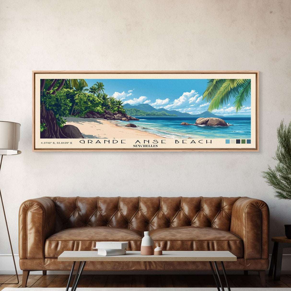 Grande Anse Beach, Seychelles Panoramic Beach Print, Vacation Gift, Seychelles Wall Art, Beach Painting, Beach Decor, Beach Painting