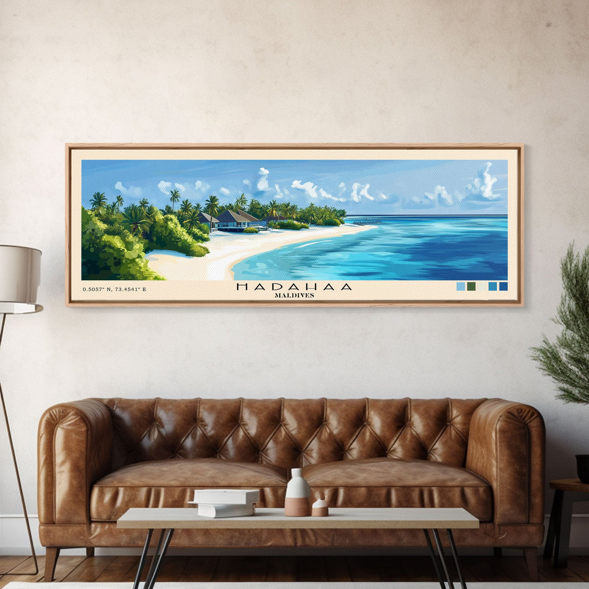 Hadahaa, Maldives Panoramic Beach Print, Vacation Gift, Maldives Wall Art, Framed Canvas Print, Framed Beach Painting