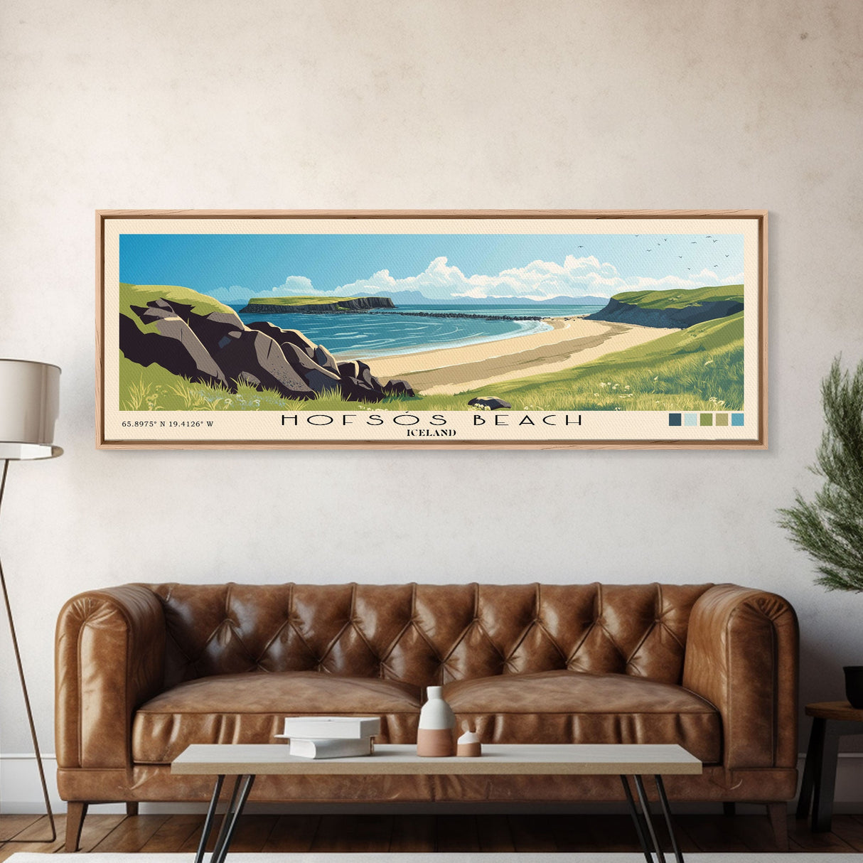 Hofsós Beach, Iceland Panoramic Print, Vacation Gift, Iceland Wall Art, Beach Painting, Beach Decor, Large Wall Art, Wood Frame Art