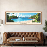 Honeymoon Beach, US Virgin islands Panoramic Print, Vacation Gift, US Virgin islands Wall Art, Beach Painting, Beach Decor, Large Wall Art, Wood Frame Art