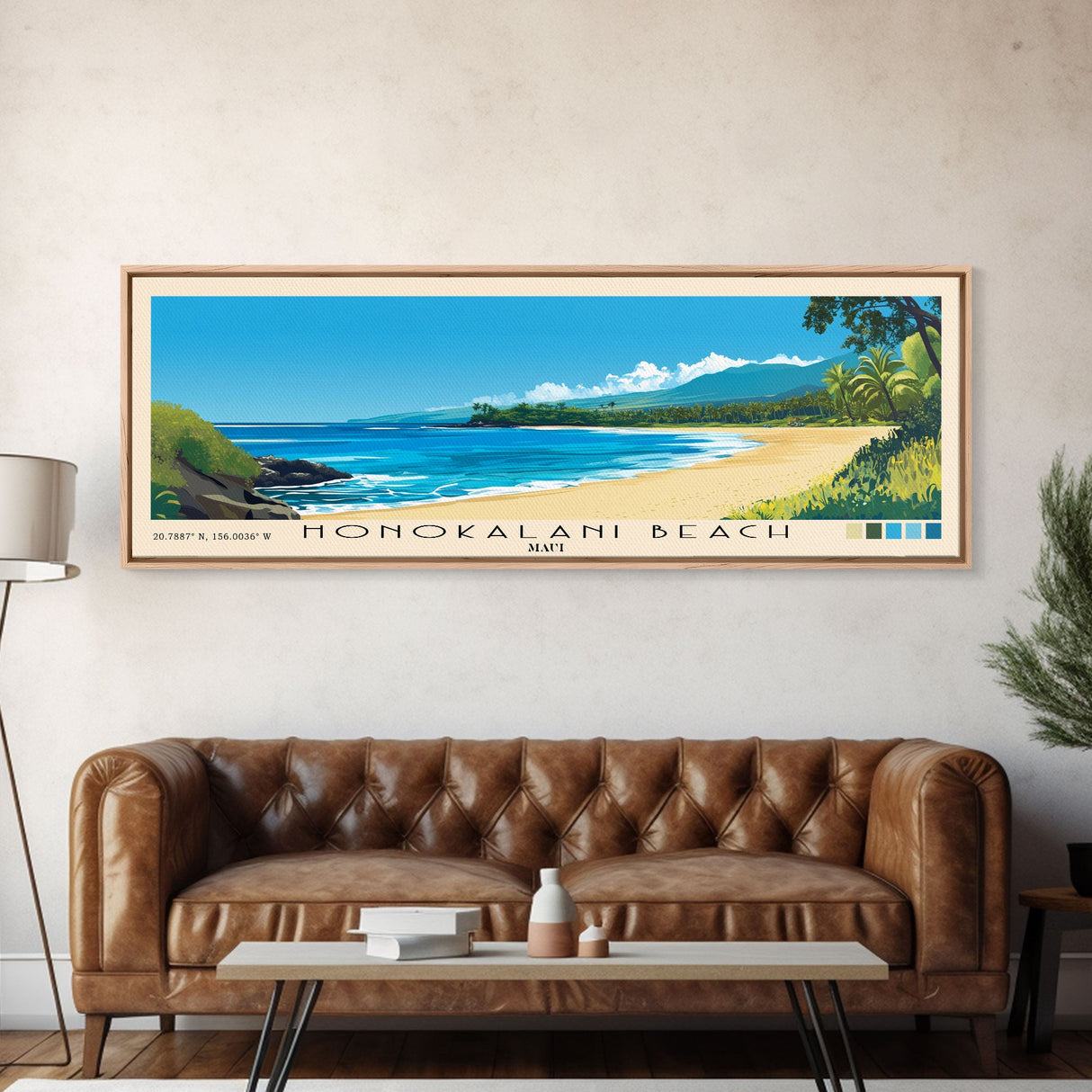 Honokalani Beach, Maui Panoramic Print, Vacation Gift, Maui Wall Art, Beach Painting, Beach Decor, Beach Or Lakehouse Art