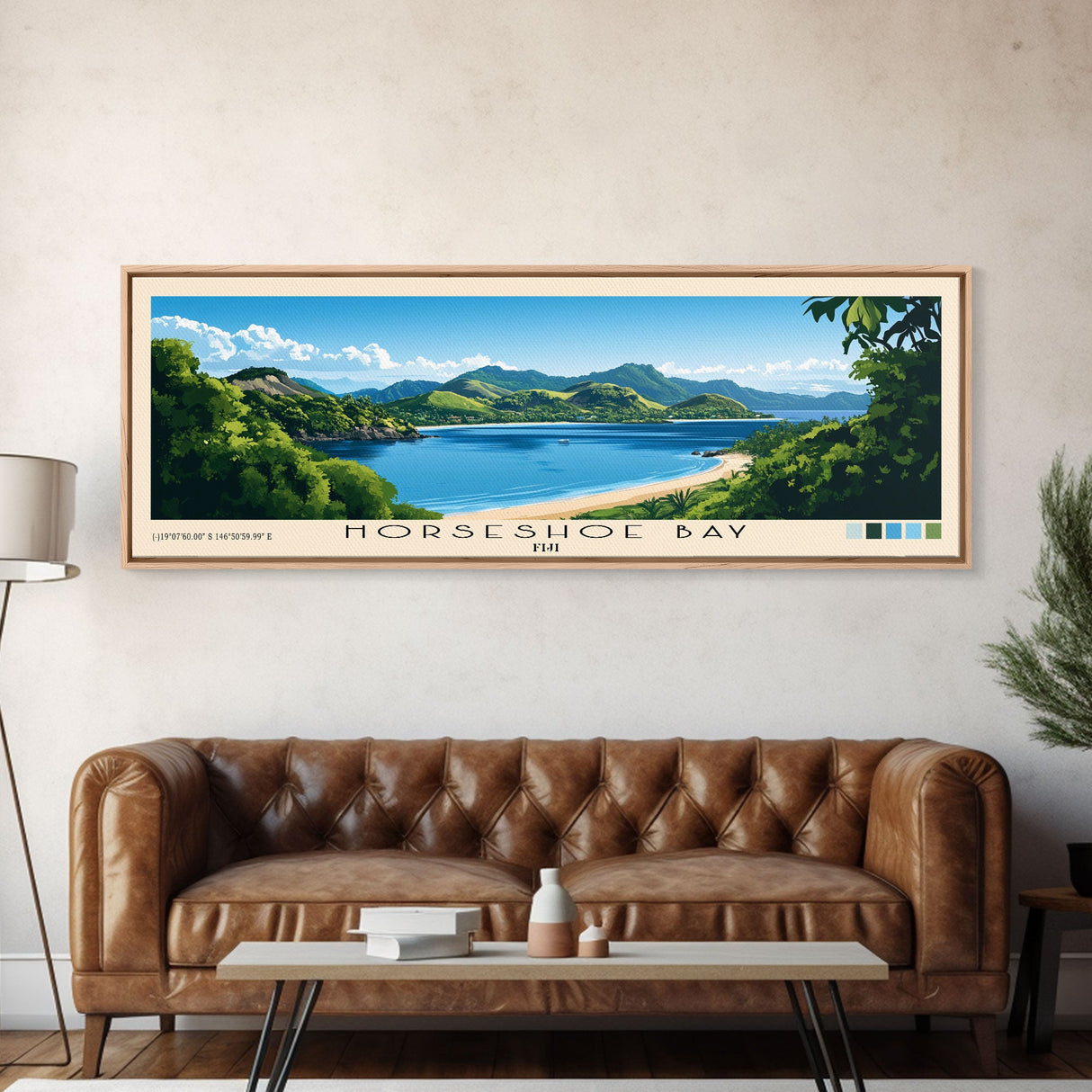 Horseshoe Bay, Fiji Panoramic Beach Print, Vacation Gift, Fiji Wall Art, Framed Canvas Print, Framed Beach Painting