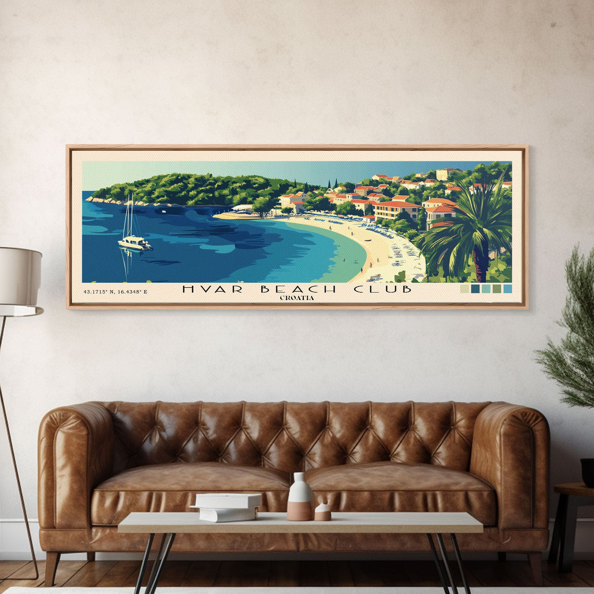 Hvar Beach Club, Croatia Panoramic Beach Print, Vacation Gift, Croatia Wall Art, Beach Painting, Beach Decor, Beach Painting