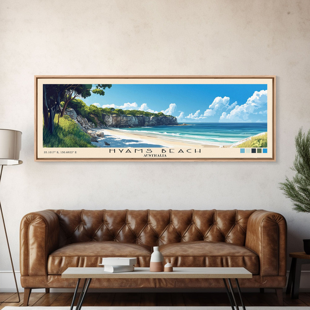 Hyams Beach, Australia Panoramic Print, Vacation Gift, Australia Wall Art, Beach Painting, Beach Decor, Large Wall Art, Wood Frame Art