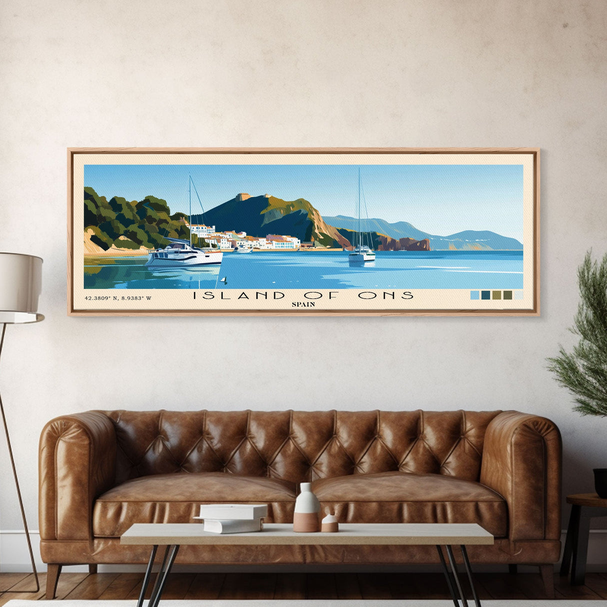 Island of Ons, Spain Panoramic Print, Vacation Gift, Spain Wall Art, Beach Painting, Beach Decor, Large Wall Art, Wood Frame Art