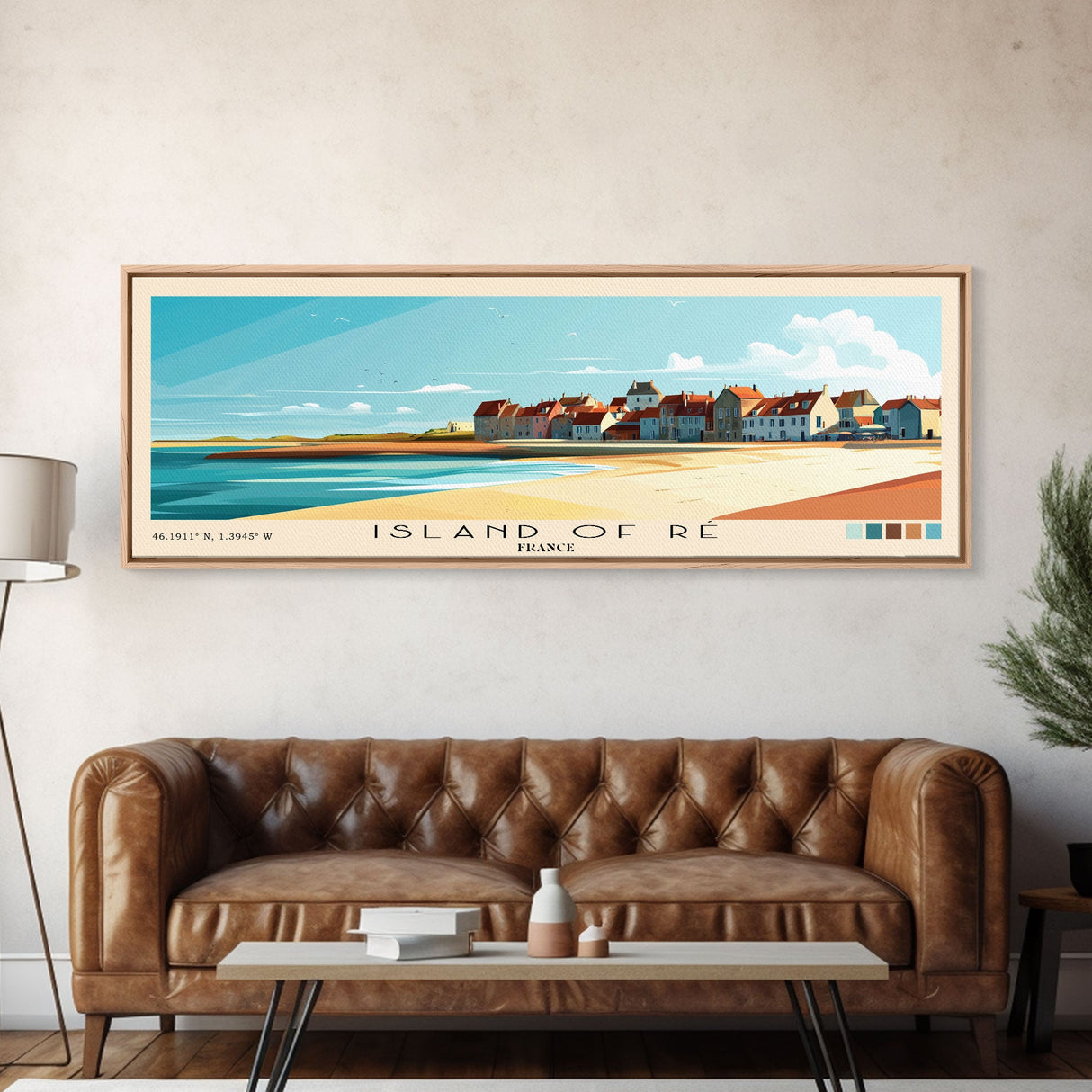 Island of Ré, France Panoramic Beach Print, Vacation Gift, France Wall Art, Framed Canvas Print, Framed Beach Painting