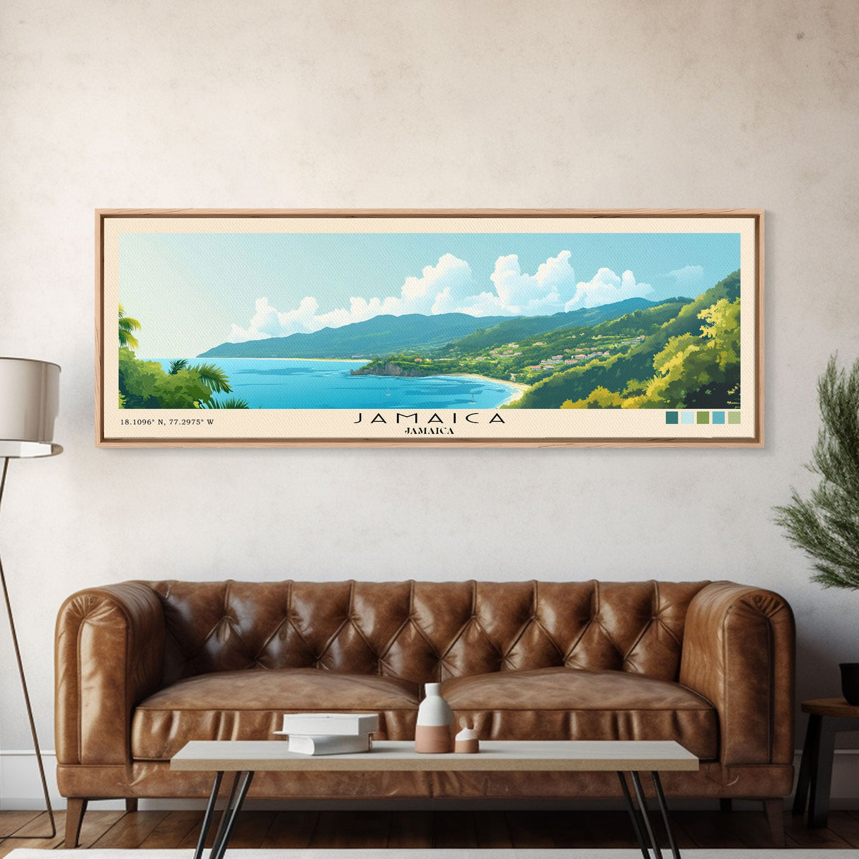 Jamaica, Jamaica Panoramic Print, Vacation Gift, Jamaica Wall Art, Beach Painting, Beach Decor, Large Wall Art, Wood Frame Art