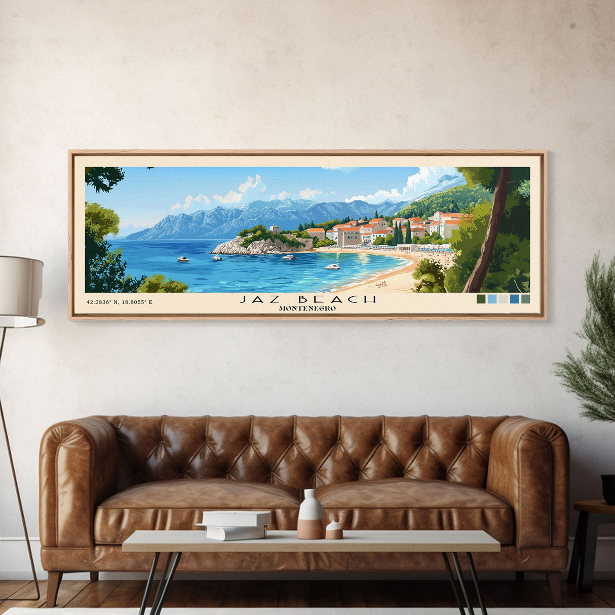 Jaz Beach, Montenegro Panoramic Print, Vacation Gift, Montenegro Wall Art, Beach Painting, Beach Decor, Beach Or Lakehouse Art