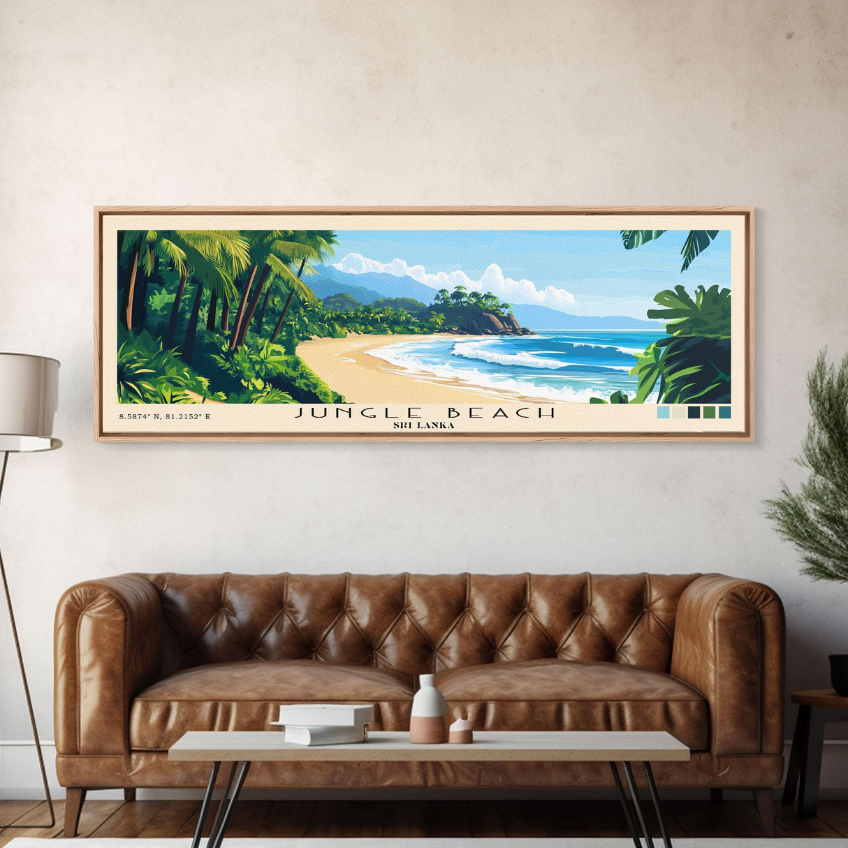 Jungle Beach, Sri Lanka Panoramic Beach Print, Vacation Gift, Sri Lanka Wall Art, Framed Canvas Print, Framed Beach Painting