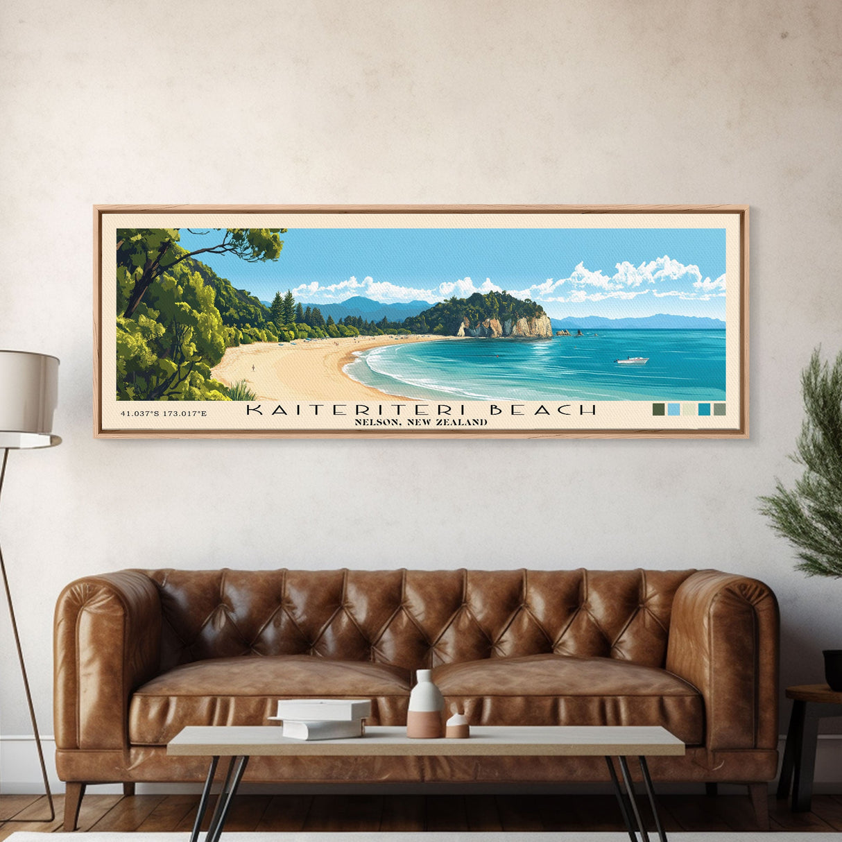 Kaiteriteri Beach, Nelson, New Zealand Panoramic Beach Print, Vacation Gift, Nelson, New Zealand Wall Art, Beach Painting, Beach Decor, Beach Painting