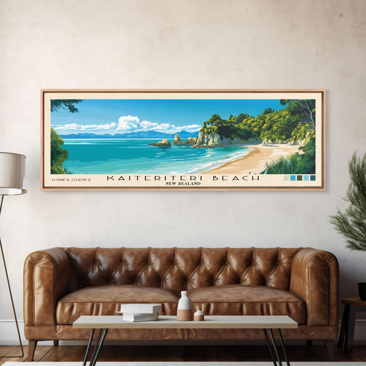 Kaiteriteri Beach, New Zealand Panoramic Print, Vacation Gift, New Zealand Wall Art, Beach Painting, Beach Decor, Large Wall Art, Wood Frame Art