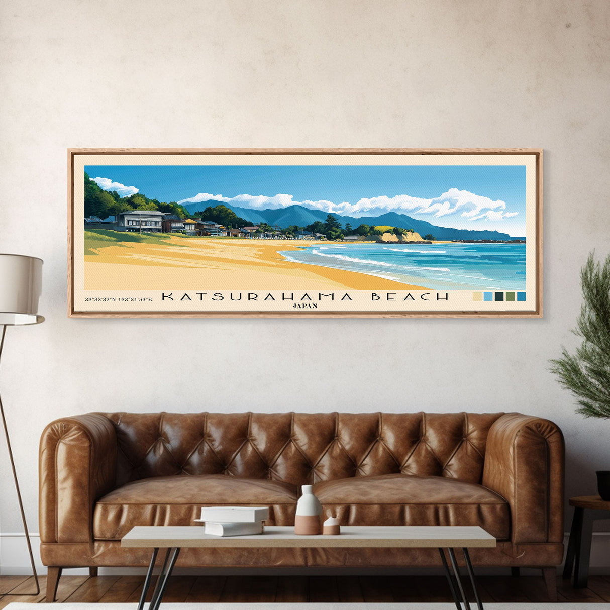 Katsurahama Beach, Japan Panoramic Beach Print, Vacation Gift, Japan Wall Art, Framed Canvas Print, Framed Beach Painting