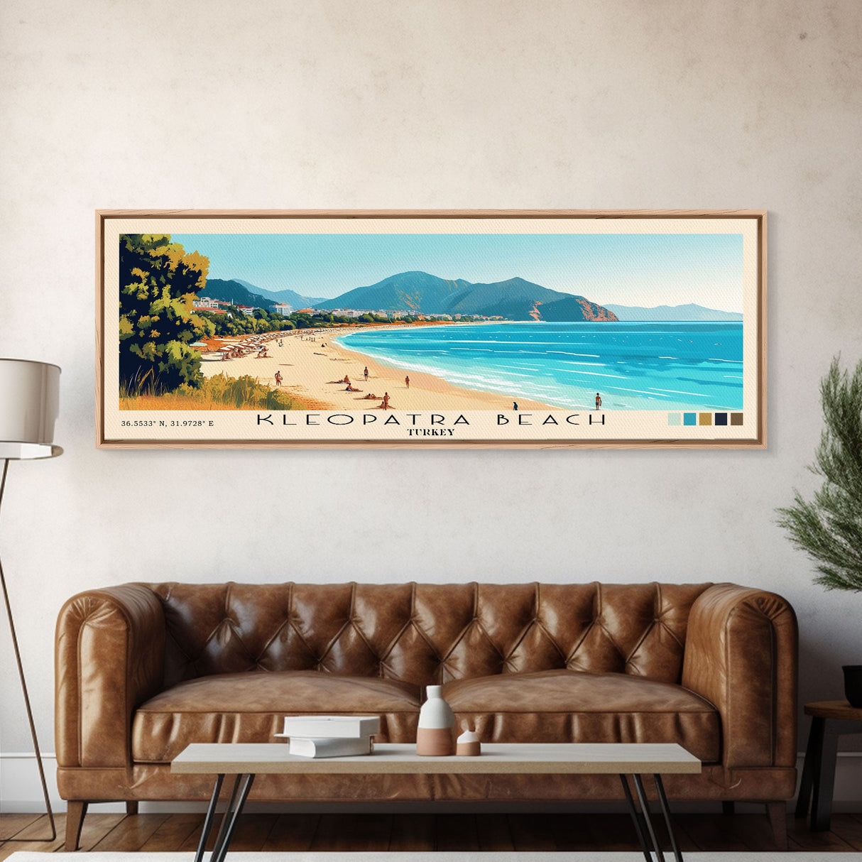 Kleopatra Beach, Turkey Panoramic Beach Print, Vacation Gift, Turkey Wall Art, Framed Canvas Print, Framed Beach Painting