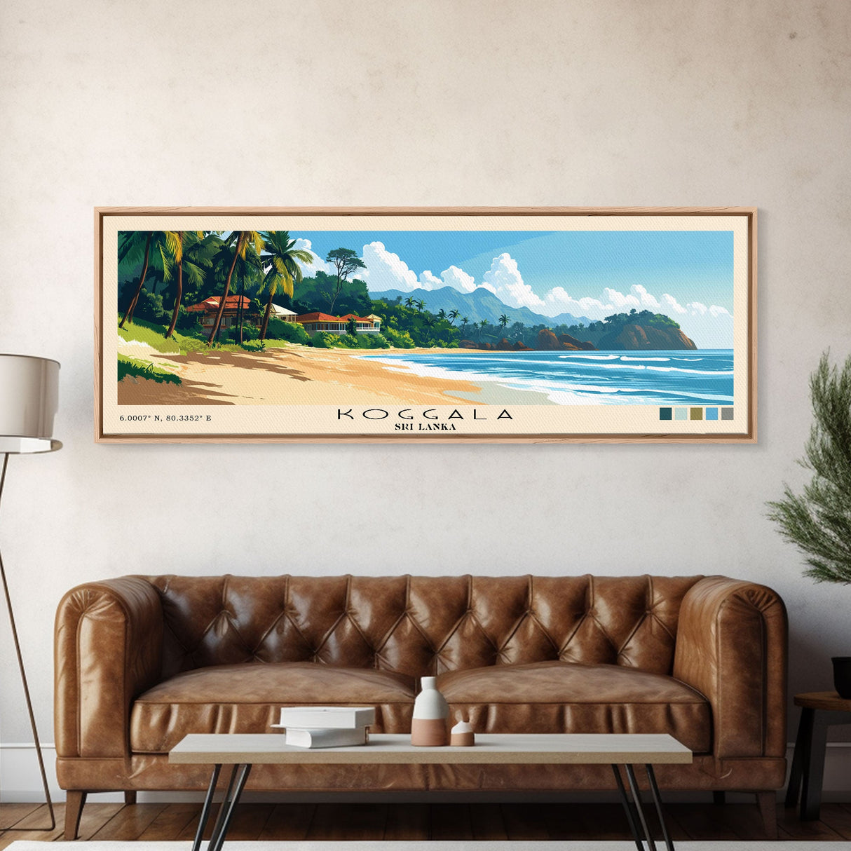 Koggala, Sri Lanka Panoramic Print, Vacation Gift, Sri Lanka Wall Art, Beach Painting, Beach Decor, Large Wall Art, Wood Frame Art