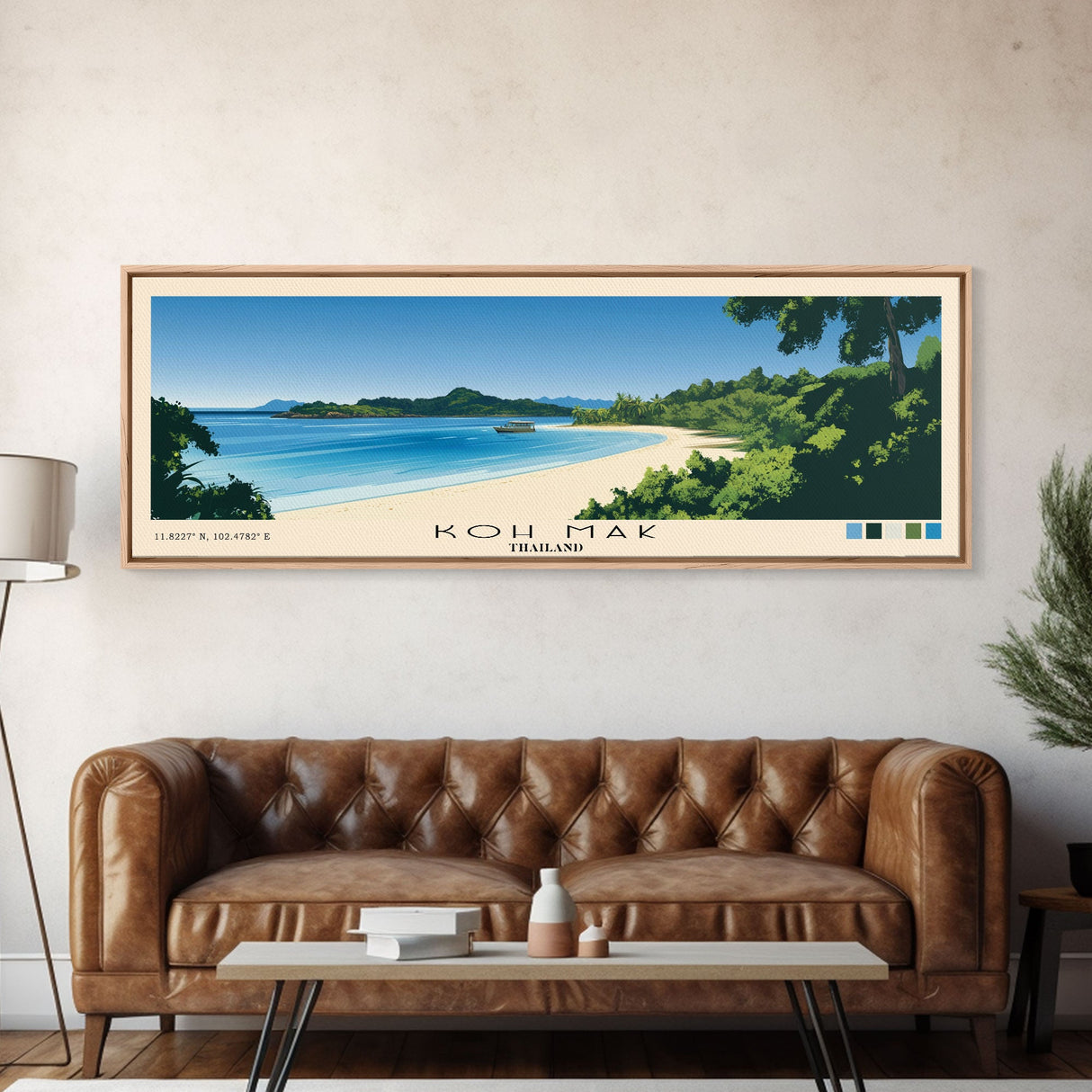 Koh Mak, Thailand Panoramic Beach Print, Vacation Gift, Thailand Wall Art, Framed Canvas Print, Framed Beach Painting