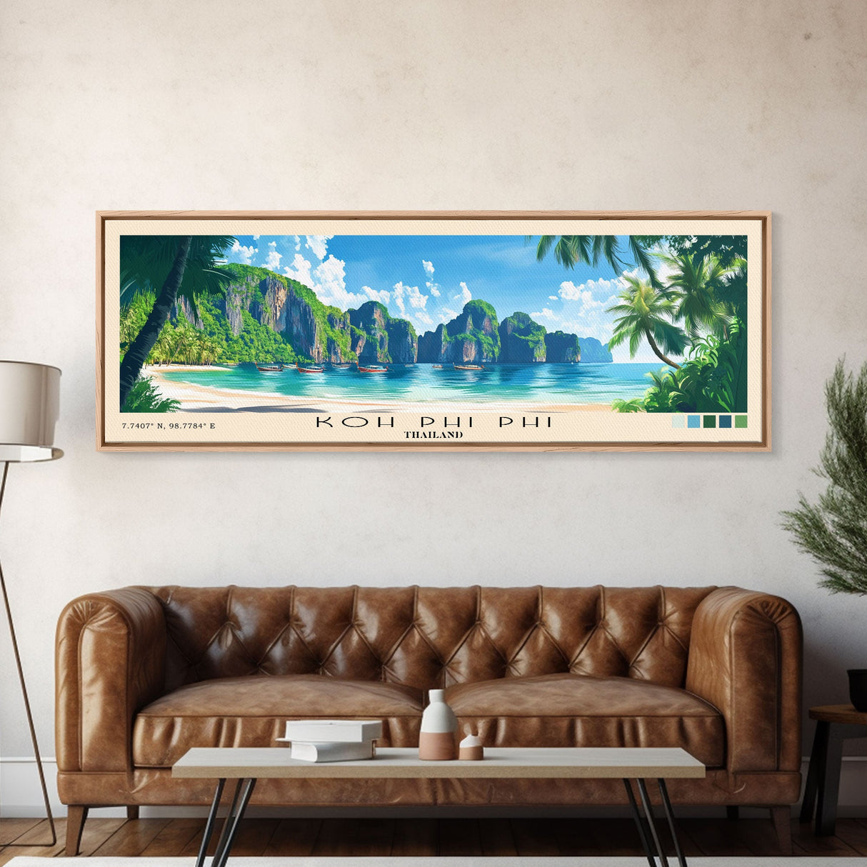 Koh Phi Phi, Thailand Panoramic Beach Print, Vacation Gift, Thailand Wall Art, Beach Painting, Beach Decor, Beach Painting