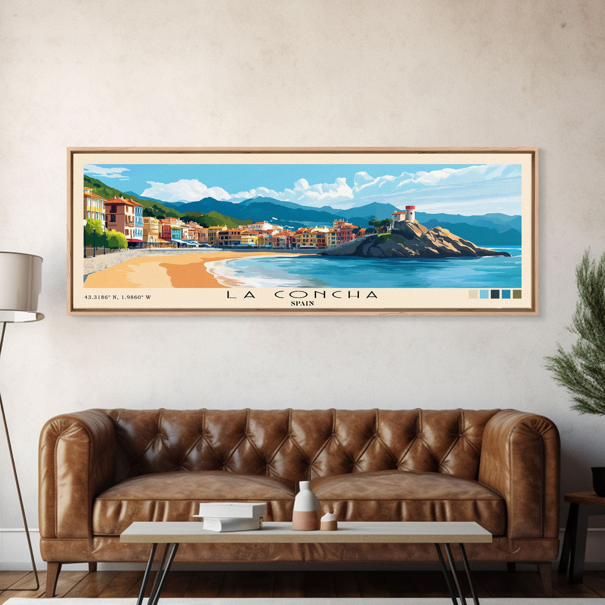 La Concha, Spain Panoramic Beach Print, Vacation Gift, Spain Wall Art, Beach Painting, Beach Decor, Beach Painting