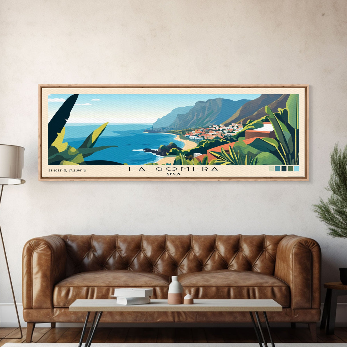 La Gomera, Spain Panoramic Beach Print, Vacation Gift, Spain Wall Art, Framed Canvas Print, Framed Beach Painting