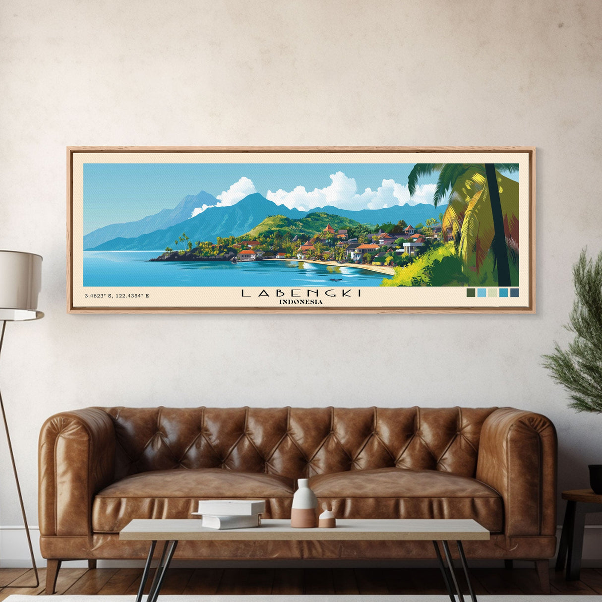 Labengki, Indonesia Panoramic Beach Print, Vacation Gift, Indonesia Wall Art, Framed Canvas Print, Framed Beach Painting