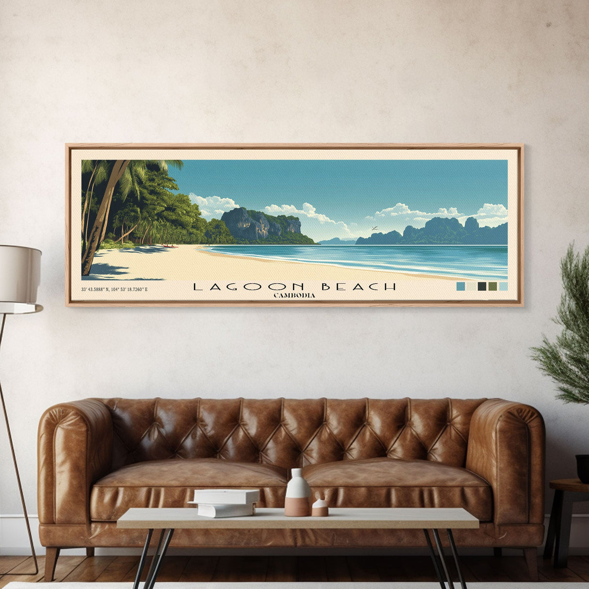 Lagoon Beach, Cambodia Panoramic Beach Print, Vacation Gift, Cambodia Wall Art, Beach Painting, Beach Decor, Beach Painting