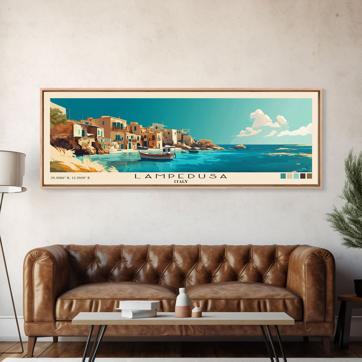 Lampedusa, Italy Panoramic Beach Print, Vacation Gift, Italy Wall Art, Framed Canvas Print, Framed Beach Painting