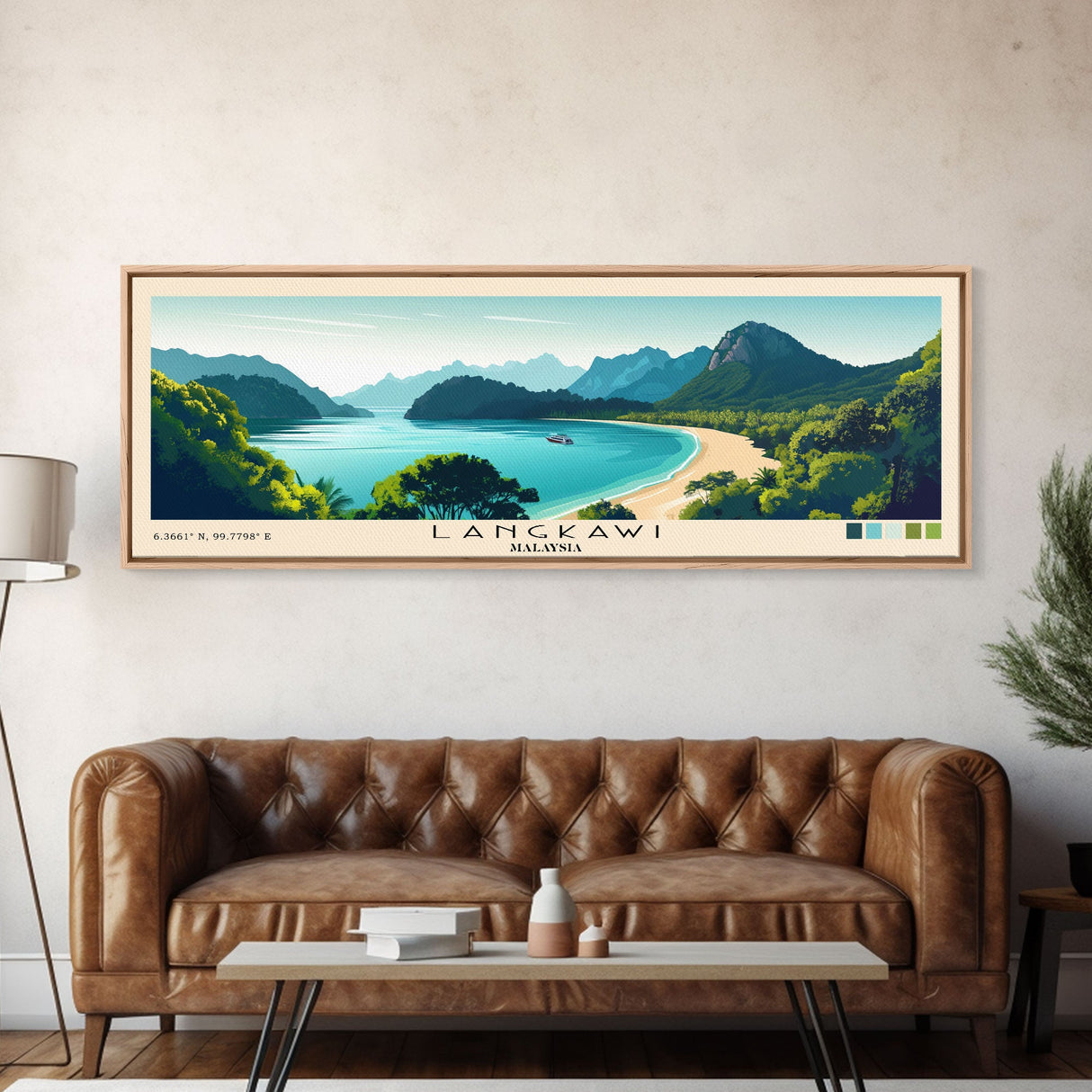 Langkawi, Malaysia Panoramic Print, Vacation Gift, Malaysia Wall Art, Beach Painting, Beach Decor, Large Wall Art, Wood Frame Art