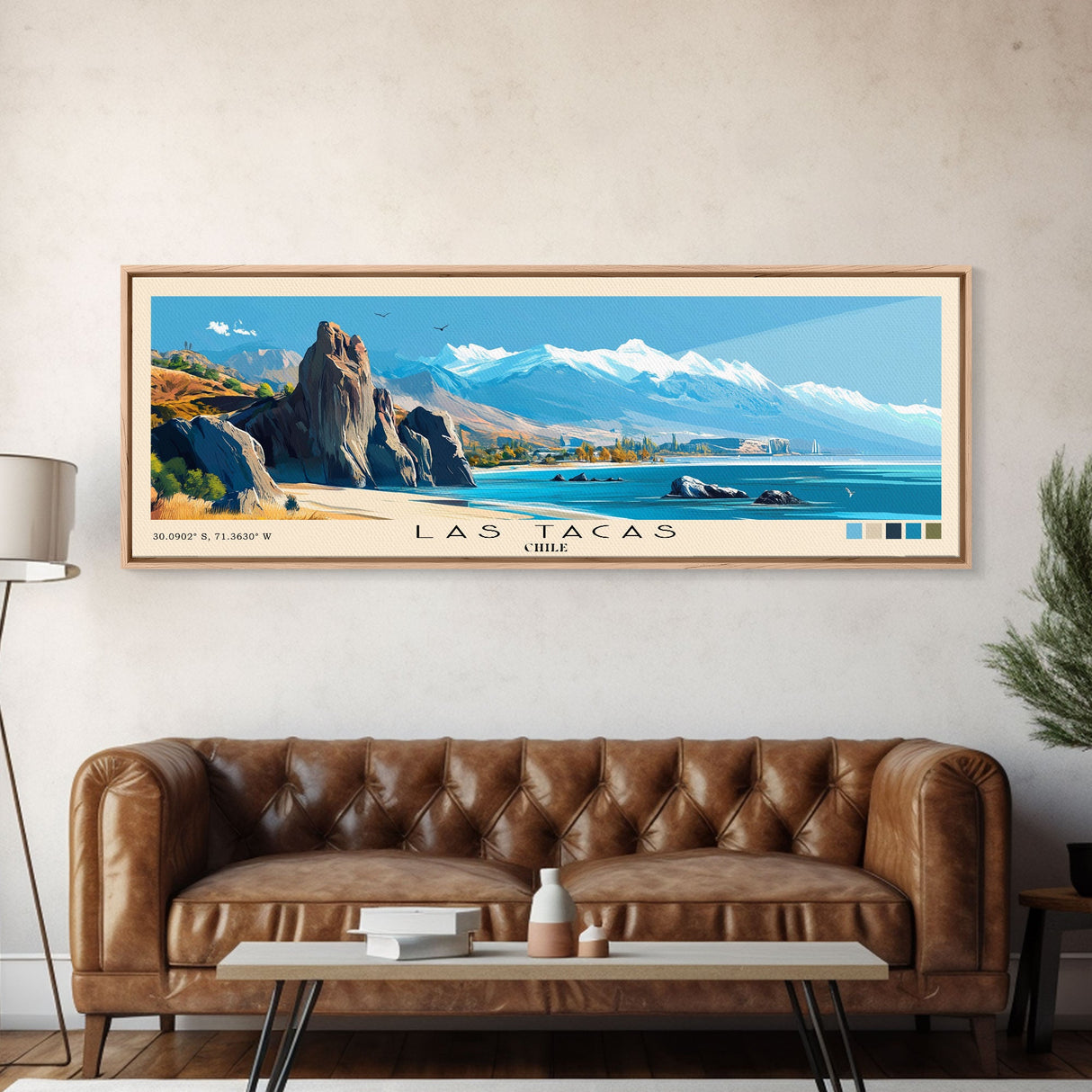 Las Tacas, Chile Panoramic Print, Vacation Gift, Chile Wall Art, Beach Painting, Beach Decor, Large Wall Art, Wood Frame Art