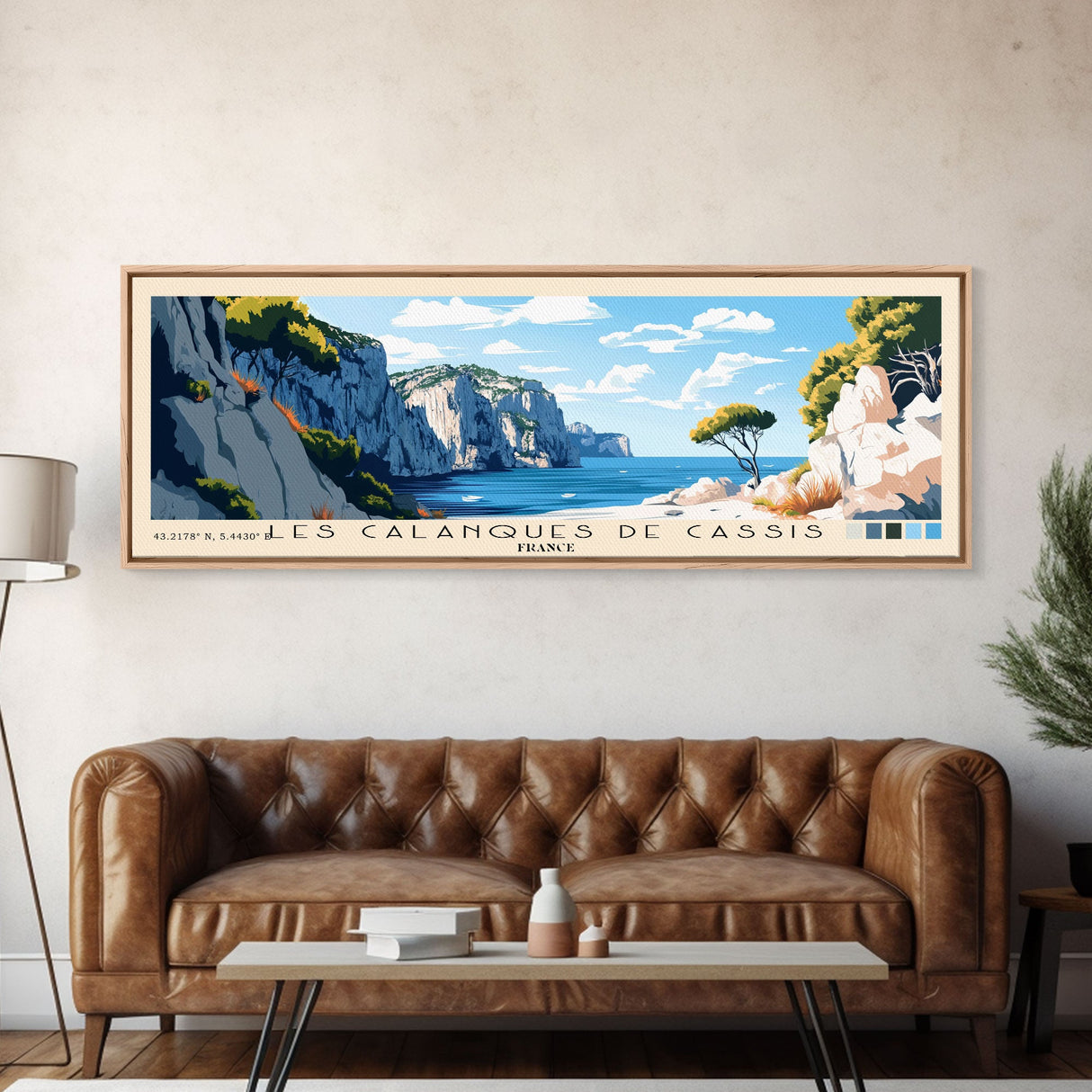 Les Calanques de Cassis, France Panoramic Print, Vacation Gift, France Wall Art, Beach Painting, Beach Decor, Large Wall Art, Wood Frame Art