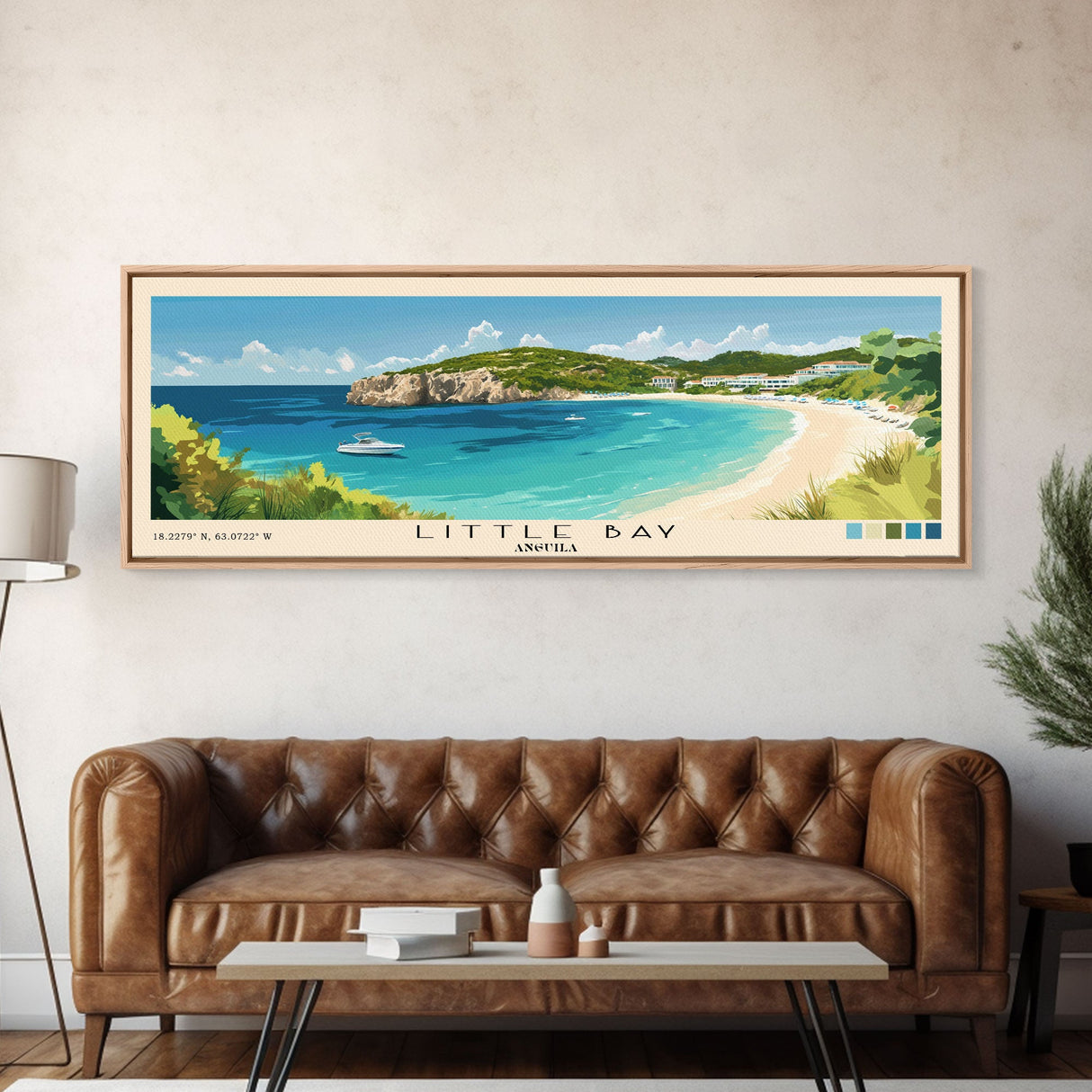 Little Bay, Anguila Panoramic Print, Vacation Gift, Anguila Wall Art, Beach Painting, Beach Decor, Large Wall Art, Wood Frame Art