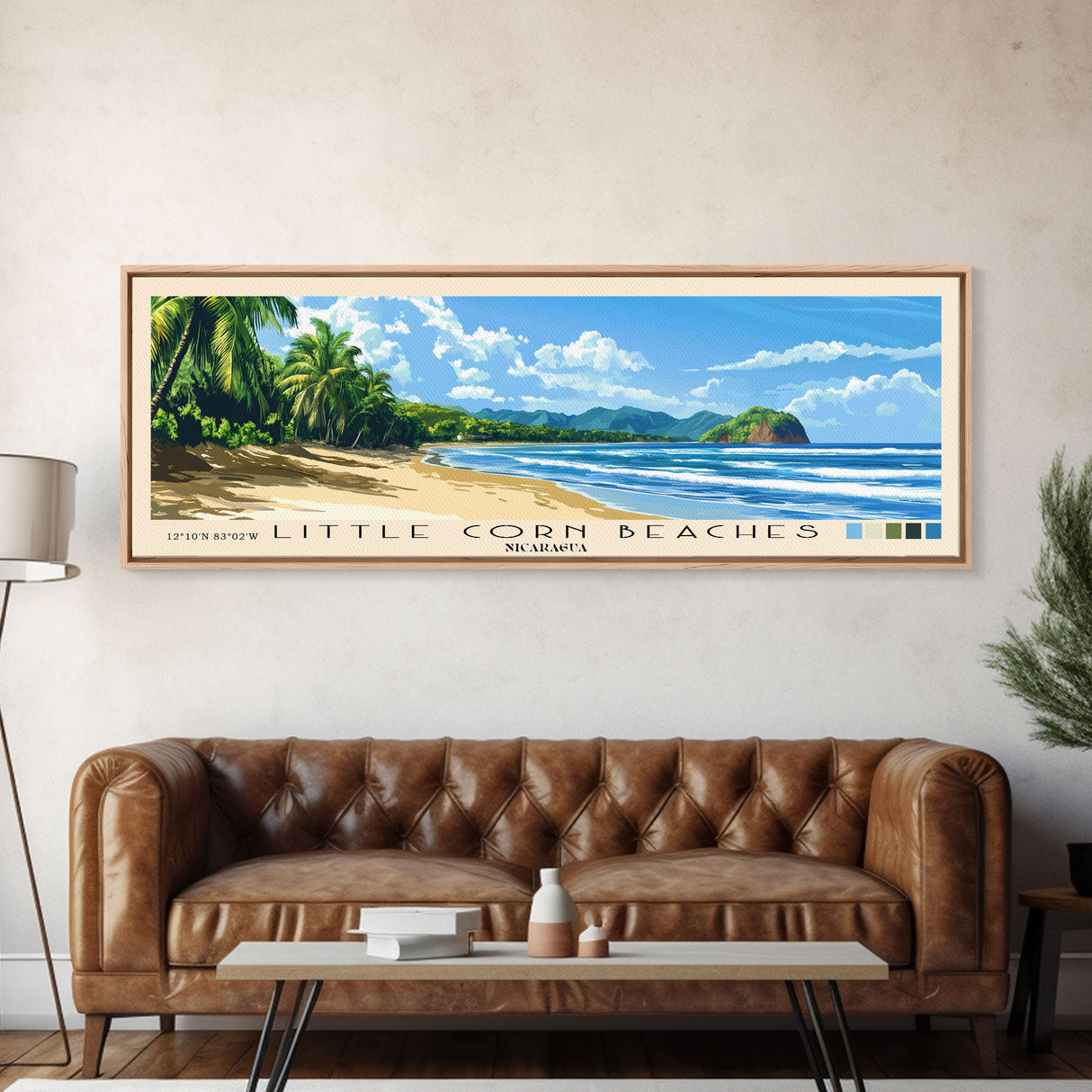 Little Corn beaches, Nicaragua Panoramic Beach Print, Vacation Gift, Nicaragua Wall Art, Framed Canvas Print, Framed Beach Painting