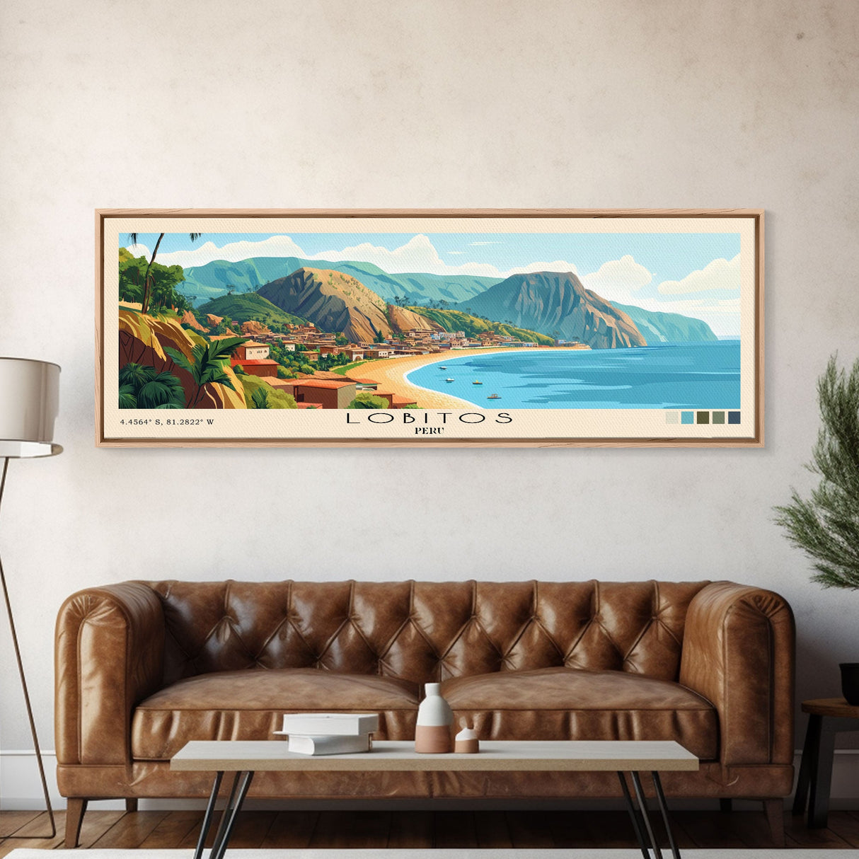 Lobitos, Peru Panoramic Print, Vacation Gift, Peru Wall Art, Beach Painting, Beach Decor, Large Wall Art, Wood Frame Art