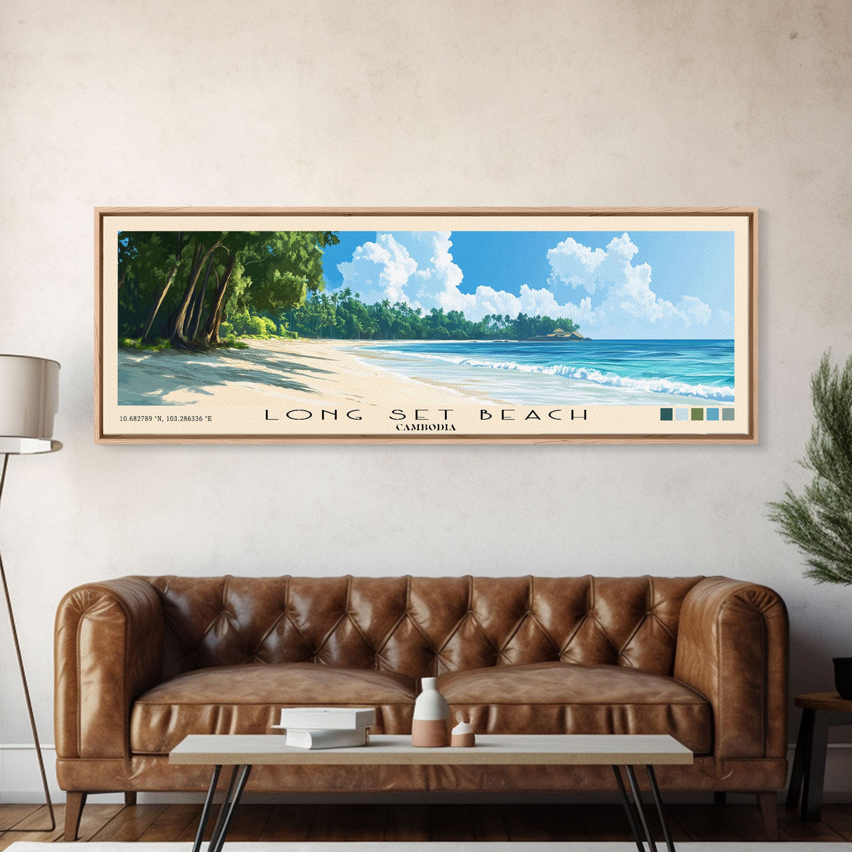 Long Set Beach, Cambodia Panoramic Print, Vacation Gift, Cambodia Wall Art, Beach Painting, Beach Decor, Large Wall Art, Wood Frame Art