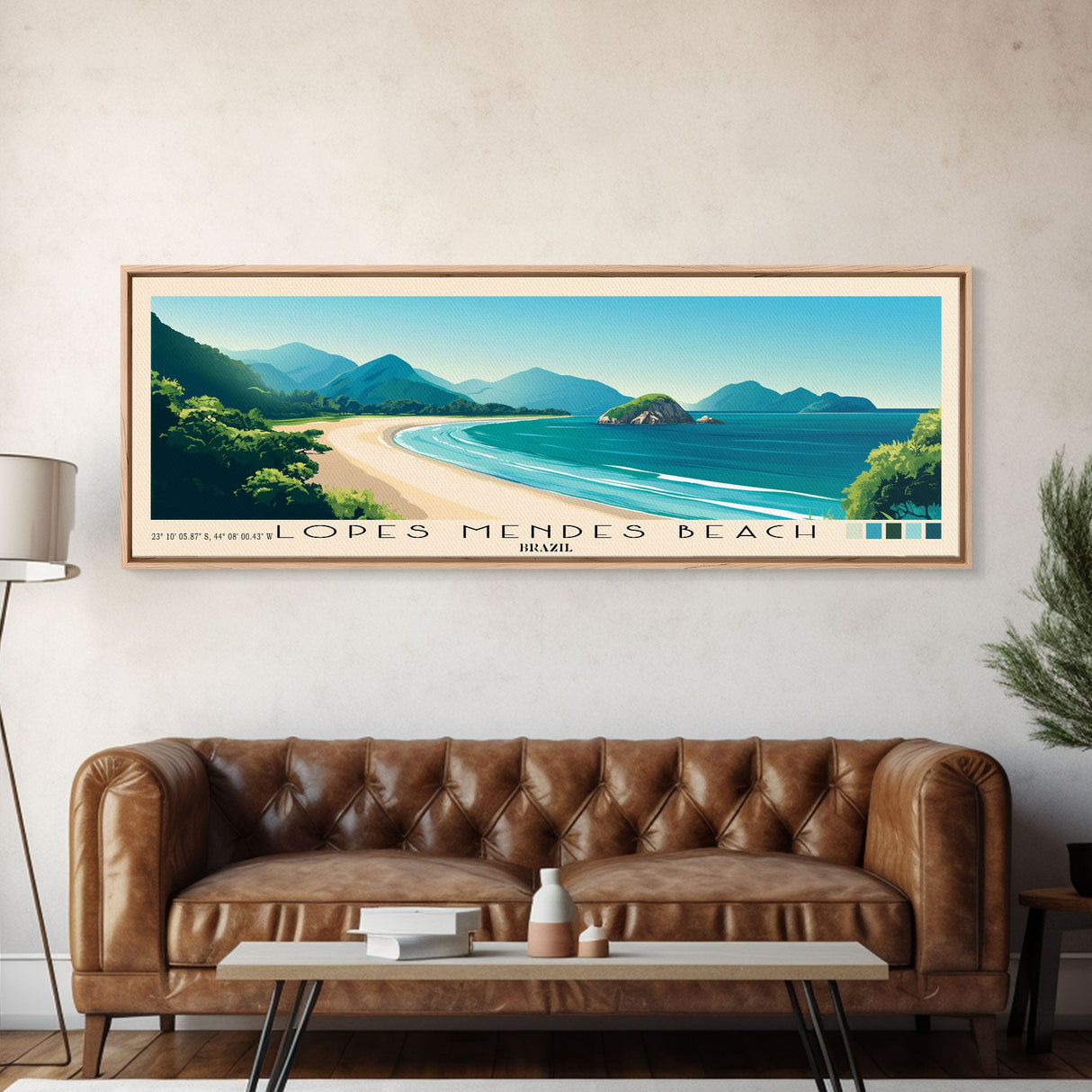 Lopes Mendes Beach, Brazil Panoramic Beach Print, Vacation Gift, Brazil Wall Art, Framed Canvas Print, Framed Beach Painting