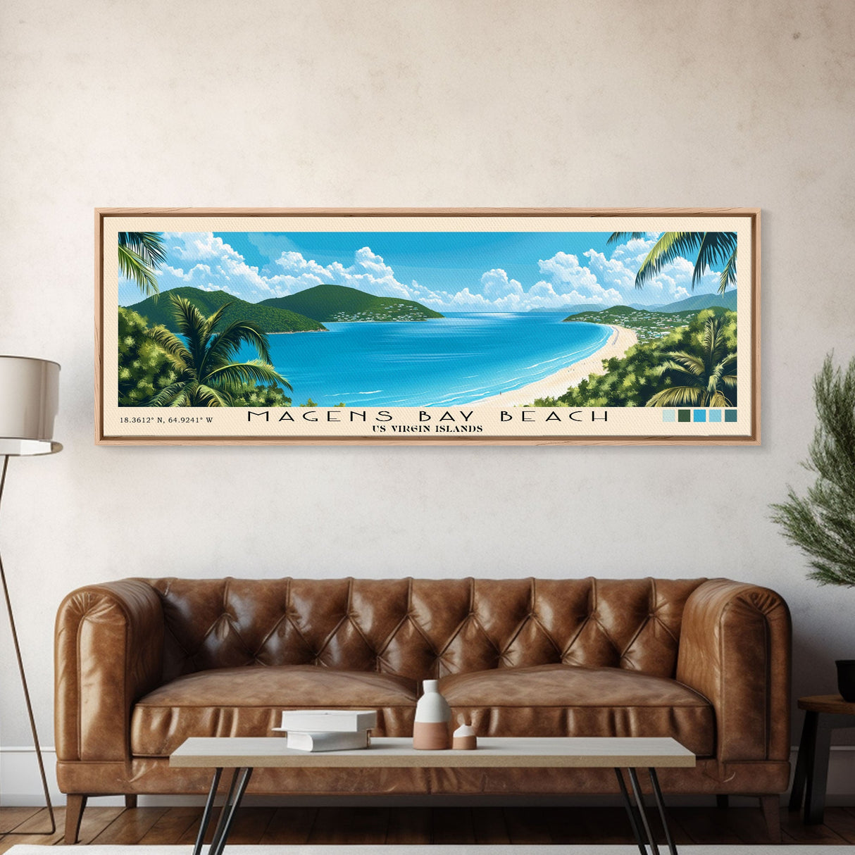 Magens Bay Beach, US Virgin islands Panoramic Beach Print, Vacation Gift, US Virgin islands Wall Art, Beach Painting, Beach Decor, Beach Painting