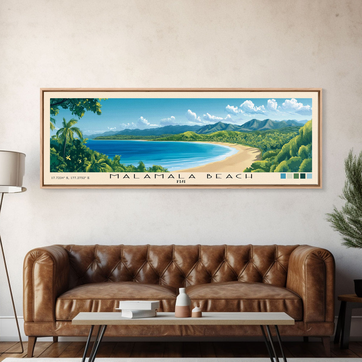 Malamala Beach, Fiji Panoramic Beach Print, Vacation Gift, Fiji Wall Art, Framed Canvas Print, Framed Beach Painting