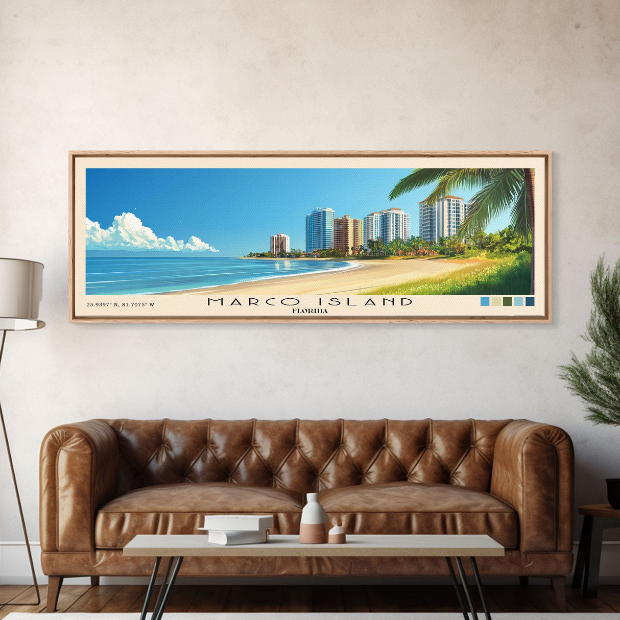 Marco Island, Florida Panoramic Beach Print, Vacation Gift, Florida Wall Art, Framed Canvas Print, Framed Beach Painting