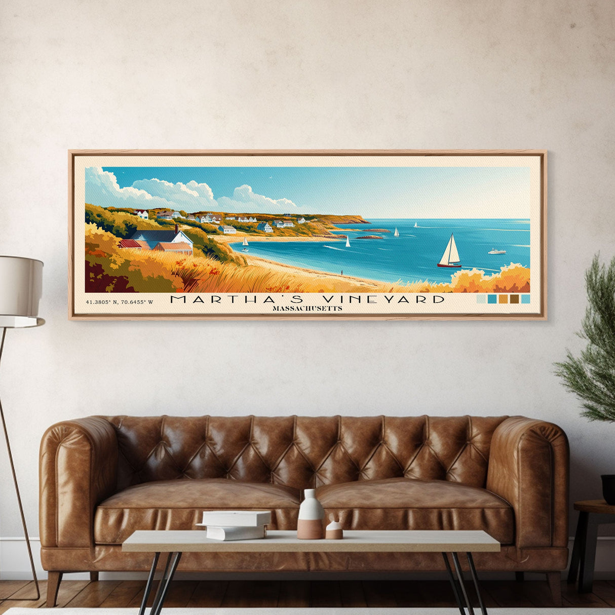 Martha’s Vineyard, Massachusetts Panoramic Beach Print, Vacation Gift, Massachusetts Wall Art, Beach Painting, Beach Decor, Beach Painting